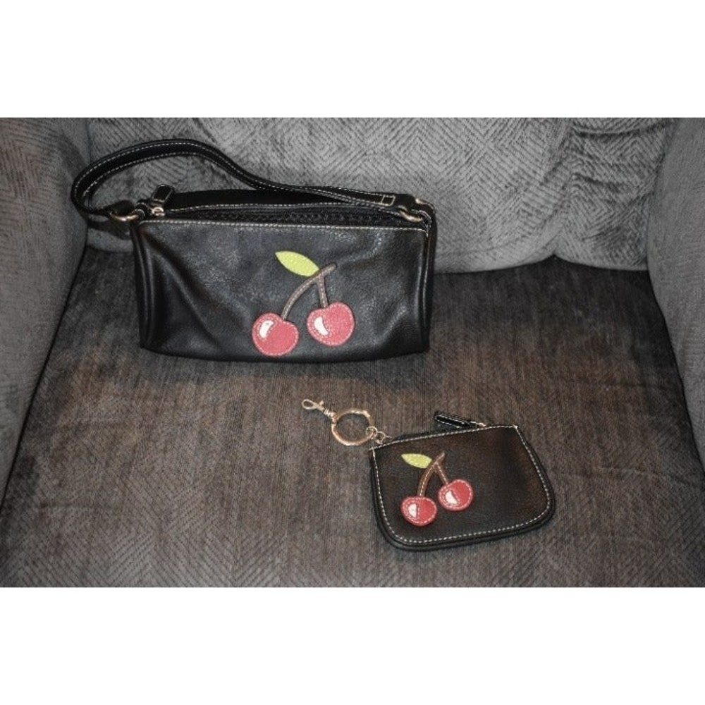 Tommy Hifiger Cherry Embellished Leather Hand bag and coin purse